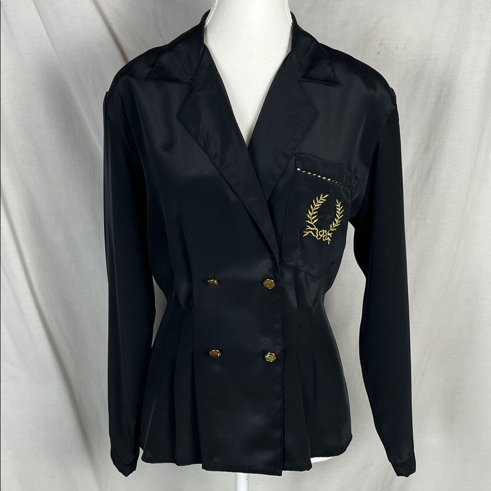 Vintage Notations Lightweight Black Button Up Preppy Blouse